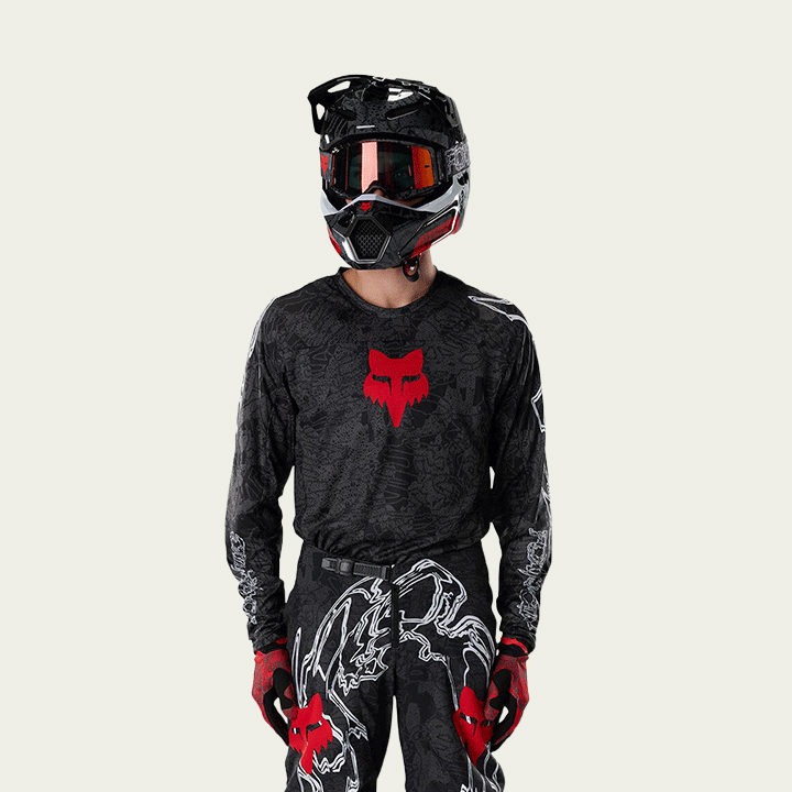 gif of three different moto gear sets on green background